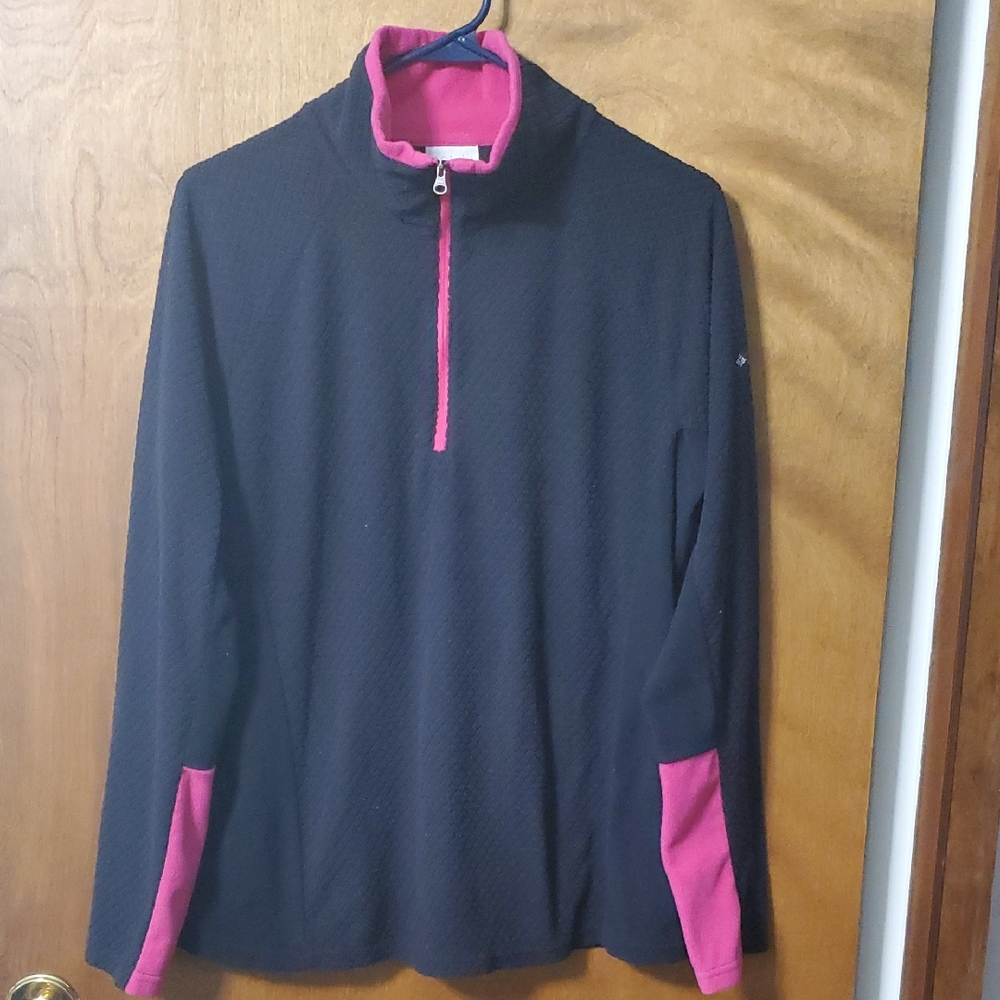 Columbia Black and Hot Pink Fleece Quarter-Zip Pullover